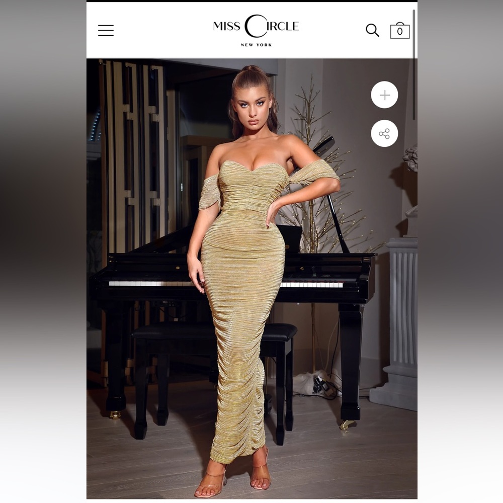 MissCircle Gold ruched off the shoulder dress